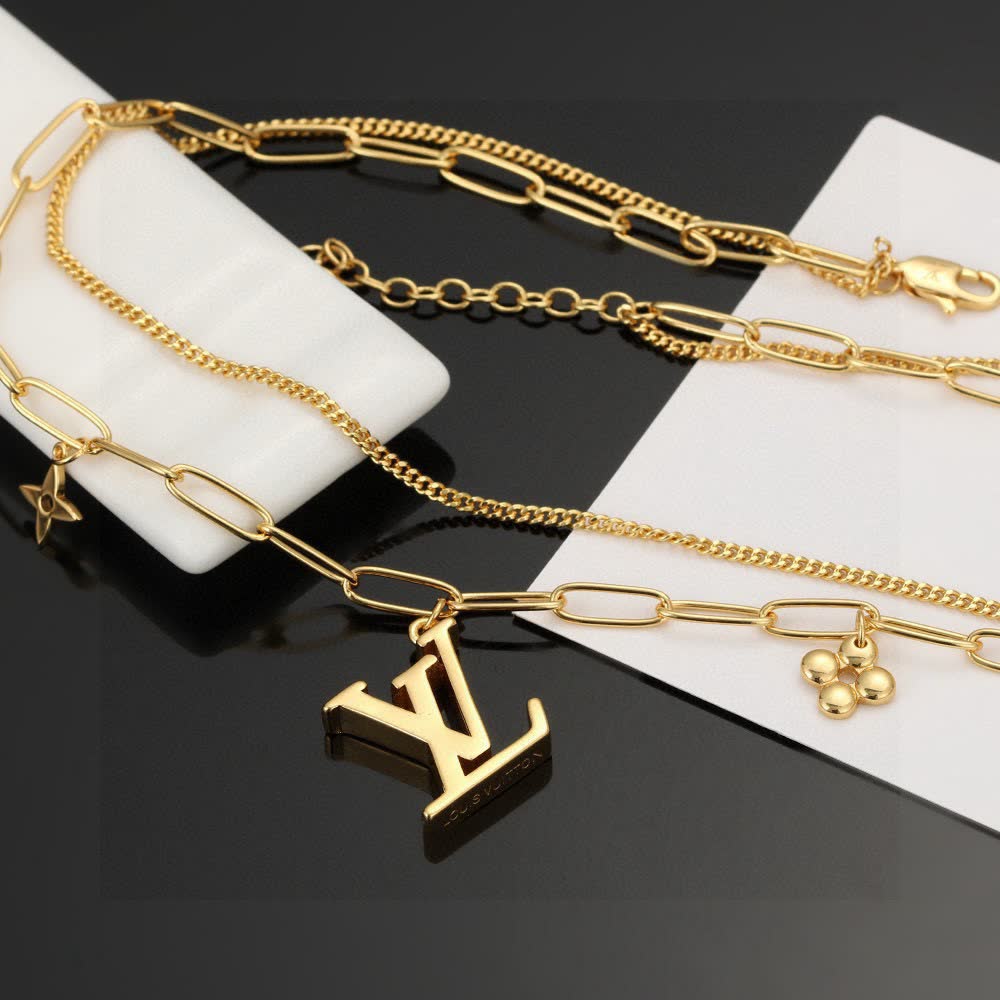 Louis Vuitton Gold Tone Chain Necklace with Charms